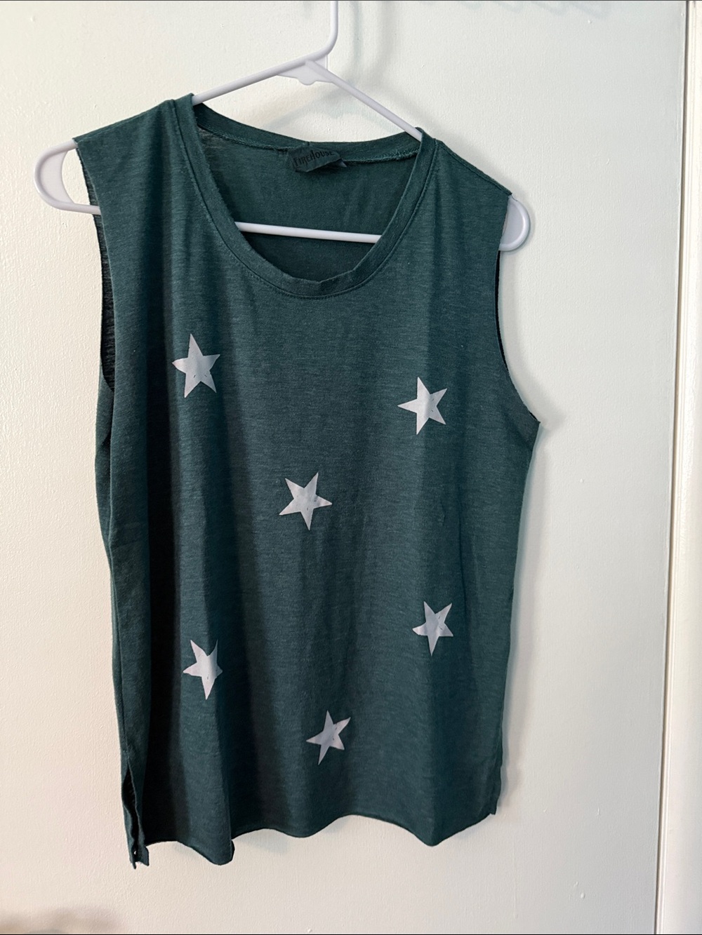 Star-Print Sleeveless Tank Top in Deep Teal